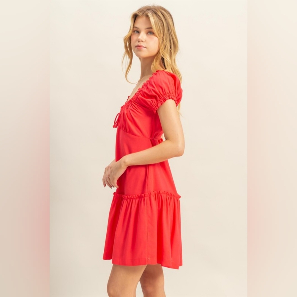 HYFVE Ruched Frill Tiered Short Sleeve Mini Dress - Picture 2 of 7